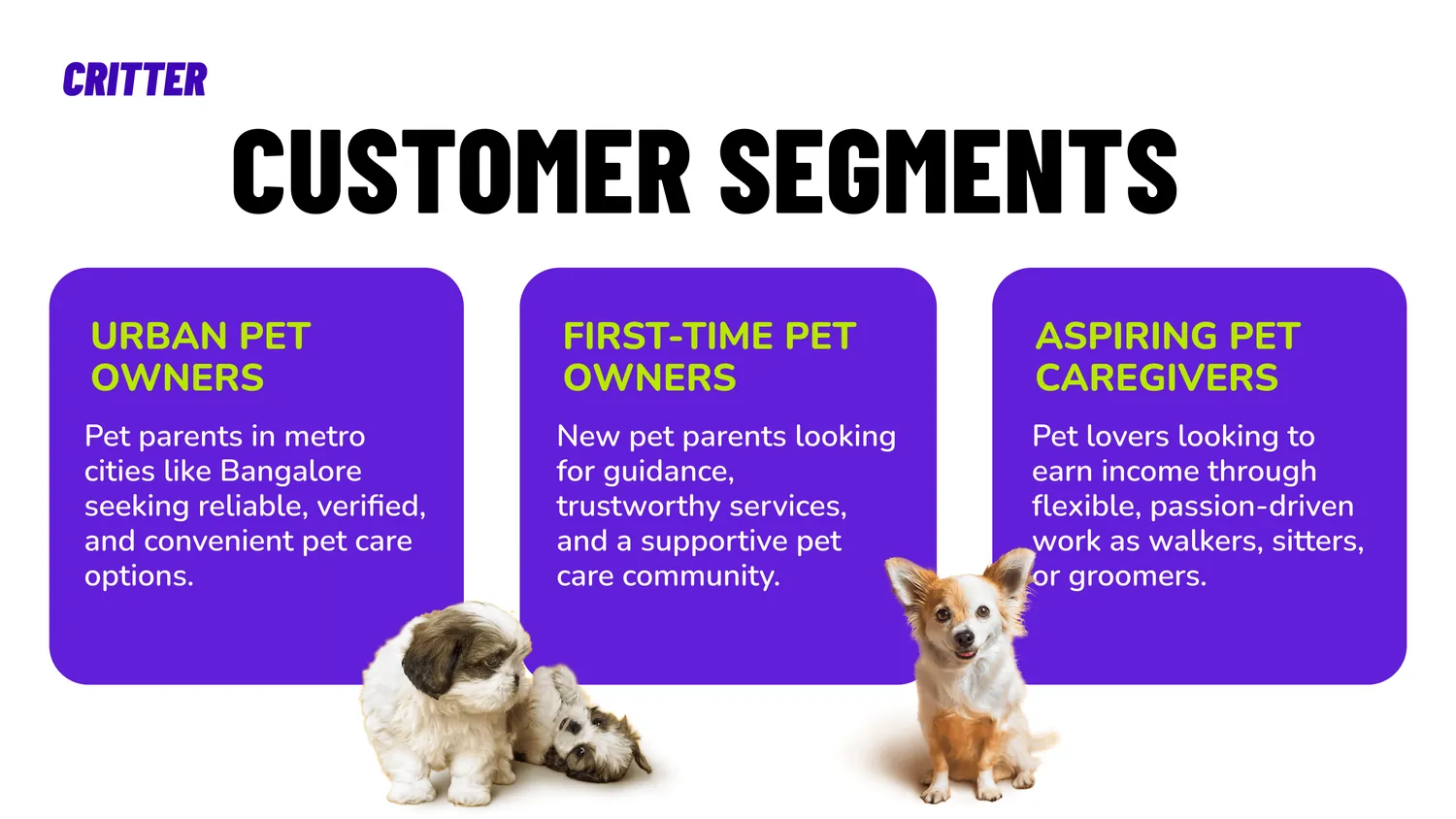 Three customer segments, including the caregivers.
