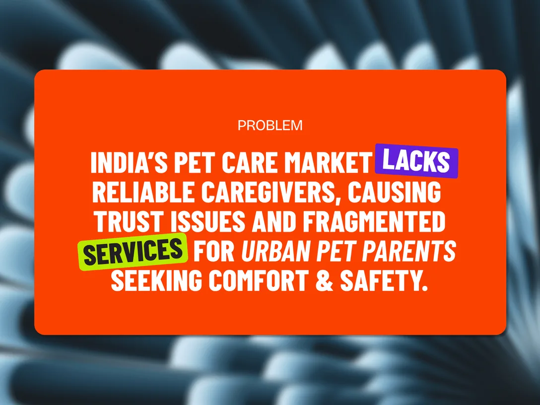 A Critter pitch slide stating the problem: India's pet care market lacks reliable caregivers